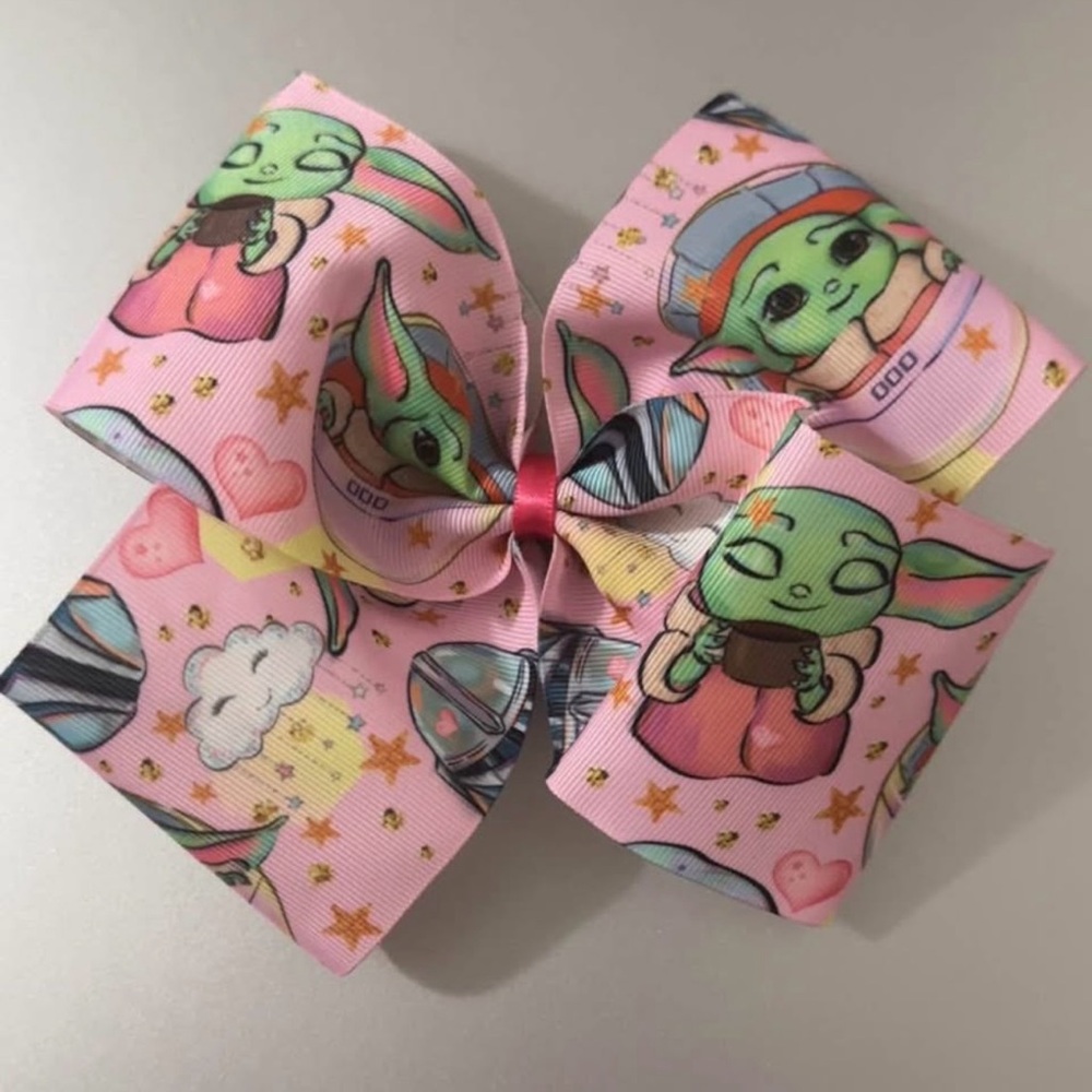 Baby Yoda Pink Hair Bow
